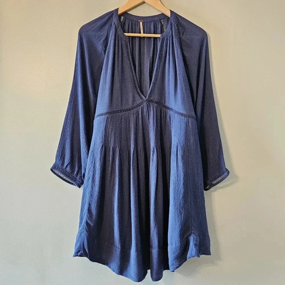 Free People Go Lightly Swing Babydoll Boho Blue  Women's Mini Dress Size Small. - Picture 5 of 16